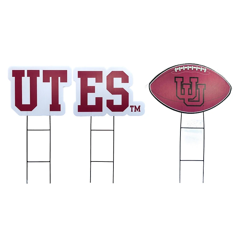 Pegasus Utah Utes Wordmark and Football Three-Piece Yard Sign Set