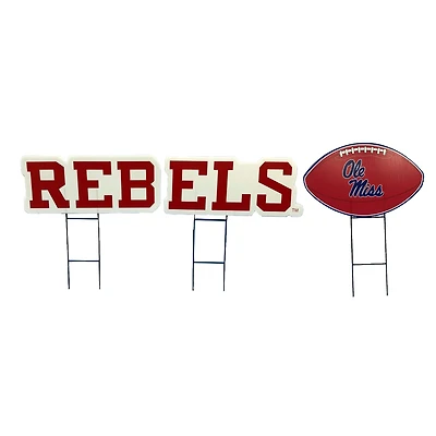 Pegasus Ole Miss Rebels Wordmark and Football Three-Piece Yard Sign Set