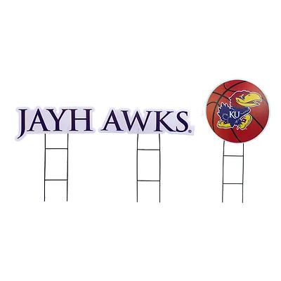 Pegasus Kansas Jayhawks Wordmark and Basketball Three-Piece Yard Sign Set