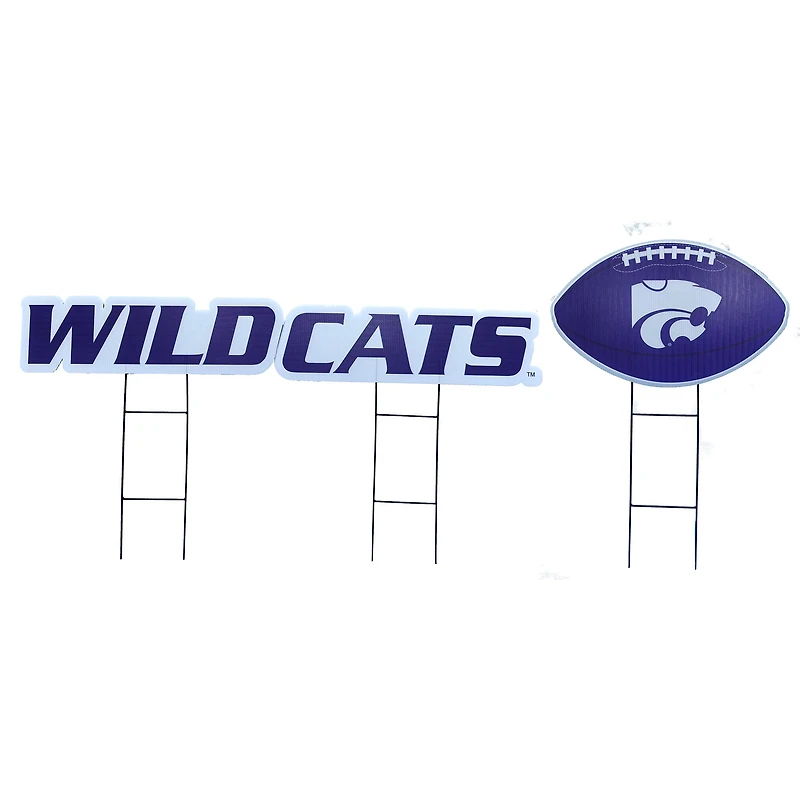 Pegasus Kansas State Wildcats Wordmark and Football Three-Piece Yard Sign Set