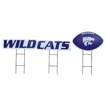 Pegasus Kansas State Wildcats Wordmark and Football Three-Piece Yard Sign Set