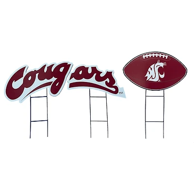 Pegasus Washington State Cougars Wordmark and Football Three-Piece Yard Sign Set