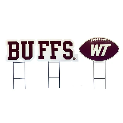 Pegasus West Texas A&M Buffaloes Wordmark and Football Three-Piece Yard Sign Set