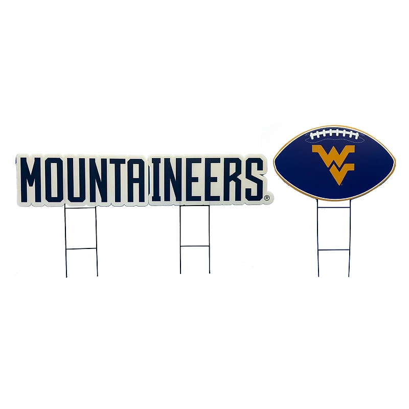 Pegasus West Virginia Mountaineers Wordmark and Football Three-Piece Yard Sign Set