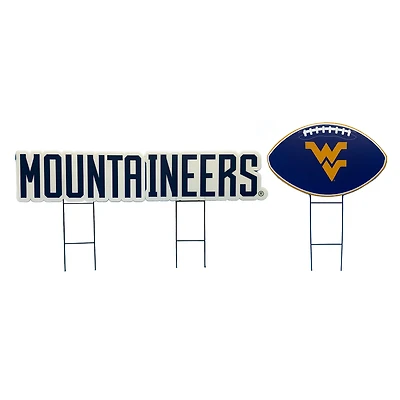 Pegasus West Virginia Mountaineers Wordmark and Football Three-Piece Yard Sign Set