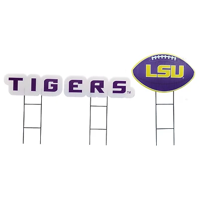 Pegasus LSU Tigers Wordmark and Football Three-Piece Yard Sign Set