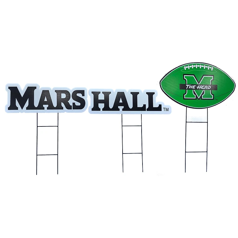 Pegasus Marshall Thundering Herd Wordmark and Football Three-Piece Yard Sign Set