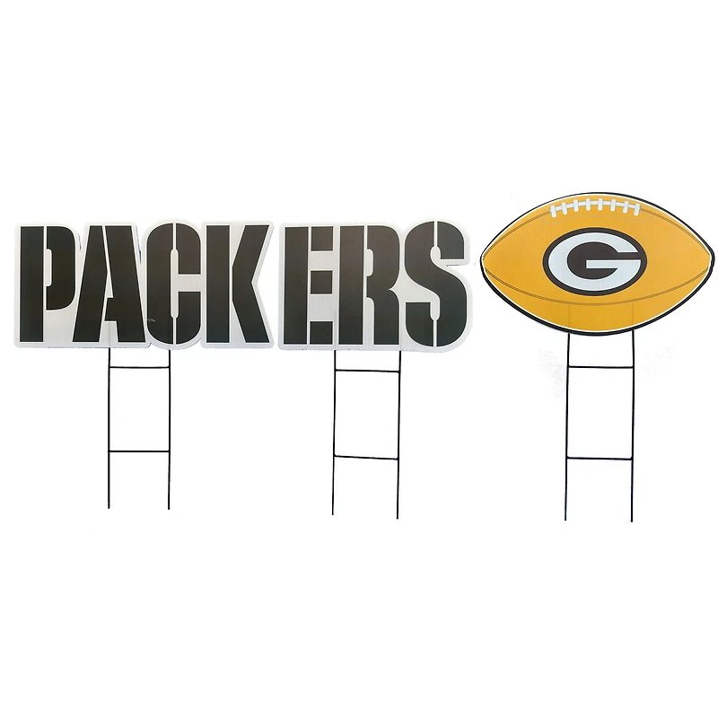Pegasus Green Bay Packers Wordmark and Football Three-Piece Yard Sign Set