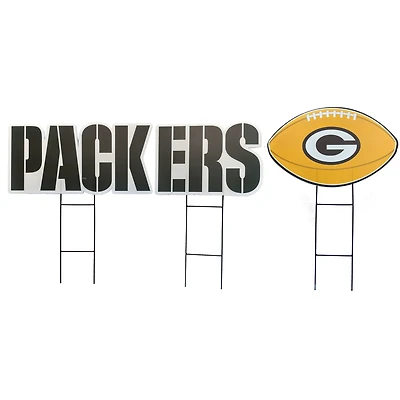 Pegasus Green Bay Packers Wordmark and Football Three-Piece Yard Sign Set