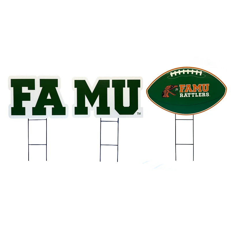 Pegasus Florida A&M Rattlers Wordmark and Football Three-Piece Yard Sign Set