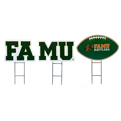 Pegasus Florida A&M Rattlers Wordmark and Football Three-Piece Yard Sign Set