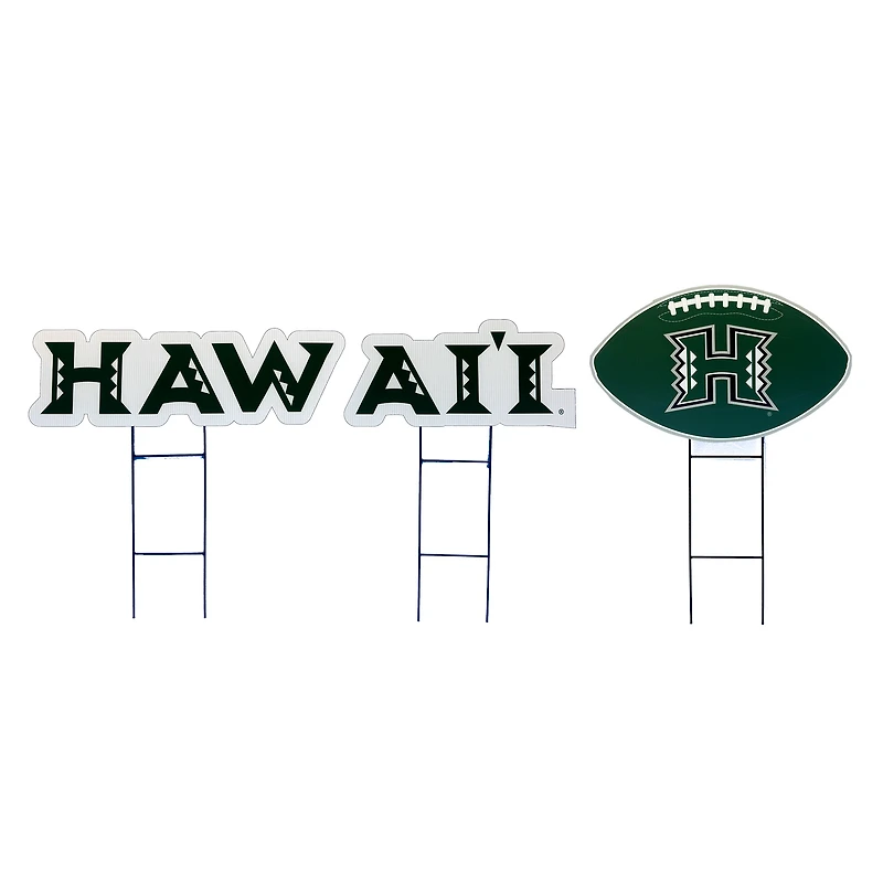 Pegasus Hawaii Rainbow Warriors Wordmark and Football Three-Piece Yard Sign Set