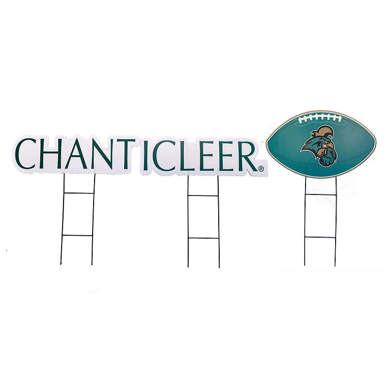 Pegasus Coastal Carolina Chanticleers Wordmark and Football Three-Piece Yard Sign Set