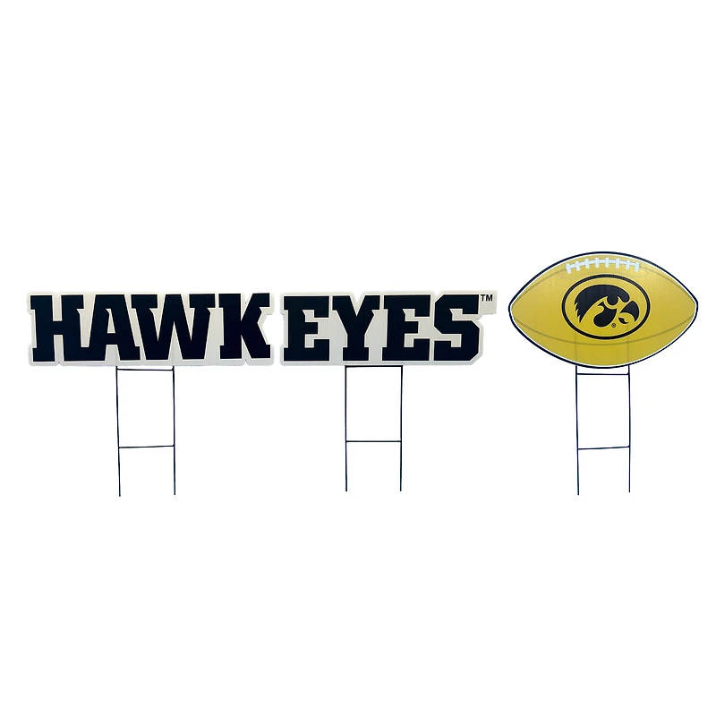Pegasus Iowa Hawkeyes Wordmark and Football Three-Piece Yard Sign Set