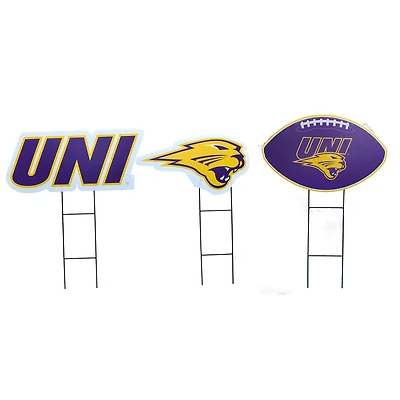 Pegasus Northern Iowa Panthers Wordmark and Football Three-Piece Yard Sign Set
