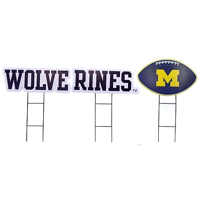 Pegasus Michigan Wolverines Wordmark and Football Three-Piece Yard Sign Set