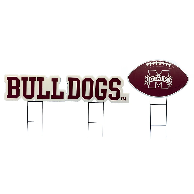 Pegasus Mississippi State Bulldogs Wordmark and Football Three-Piece Yard Sign Set