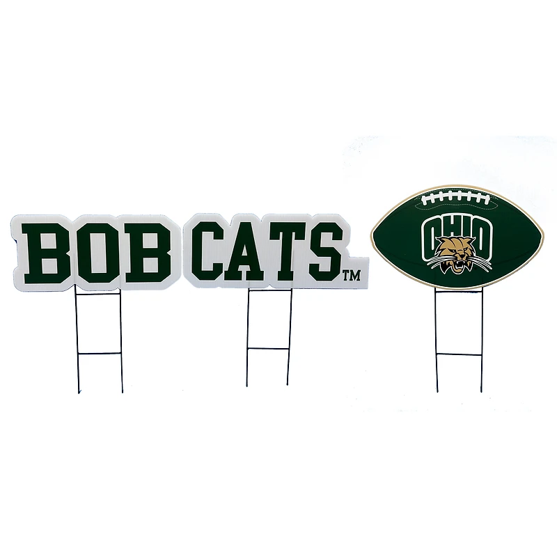 Pegasus Ohio Bobcats Wordmark and Football Three-Piece Yard Sign Set