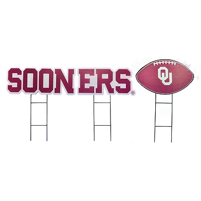 Pegasus Oklahoma Sooners Wordmark and Football Three-Piece Yard Sign Set