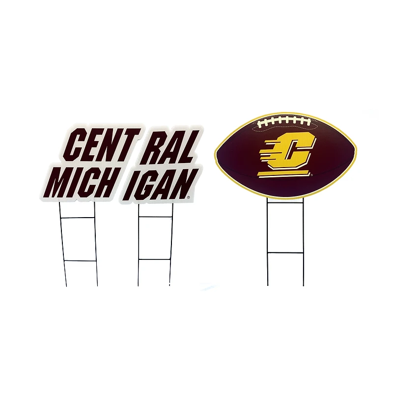 Pegasus Central Michigan Chippewas Wordmark and Football Three-Piece Yard Sign Set