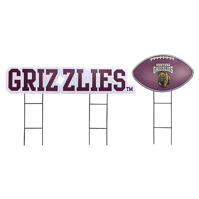 Pegasus Montana Grizzlies Wordmark and Football Three-Piece Yard Sign Set