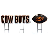 Pegasus Oklahoma State Cowboys Wordmark and Football Three-Piece Yard Sign Set