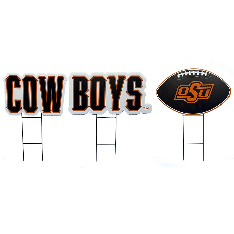 Pegasus Oklahoma State Cowboys Wordmark and Football Three-Piece Yard Sign Set