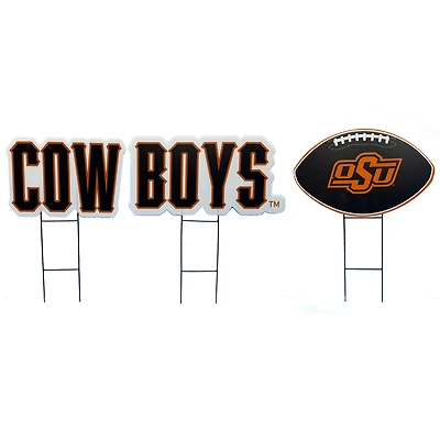 Pegasus Oklahoma State Cowboys Wordmark and Football Three-Piece Yard Sign Set