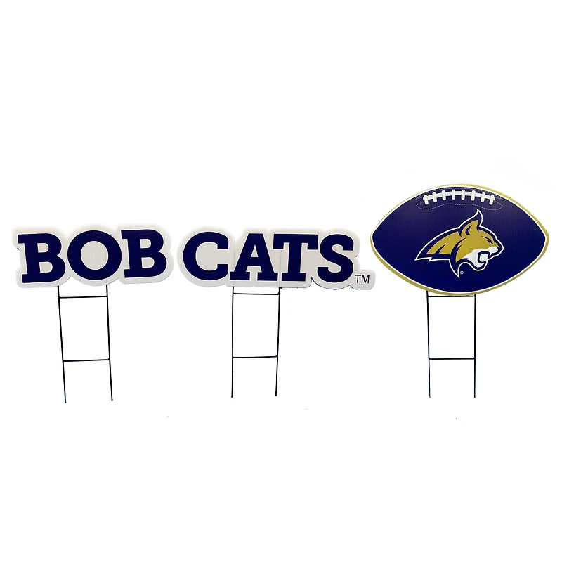 Pegasus Montana State Bobcats Wordmark and Football Three-Piece Yard Sign Set