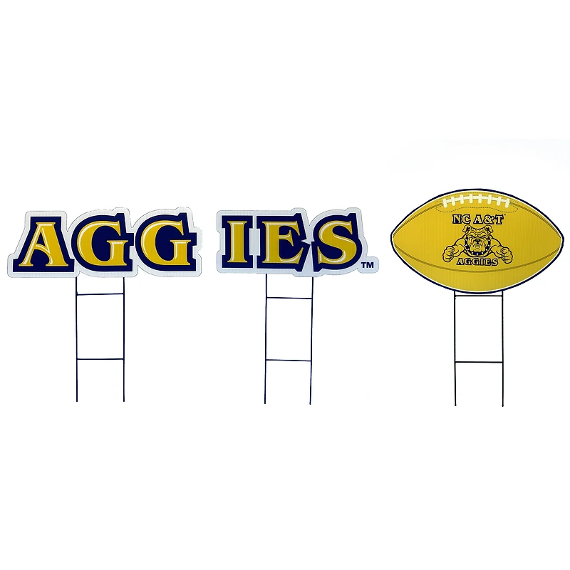 Pegasus North Carolina A&T Aggies Wordmark and Football Three-Piece Yard Sign Set