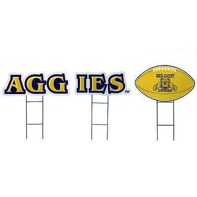 Pegasus North Carolina A&T Aggies Wordmark and Football Three-Piece Yard Sign Set