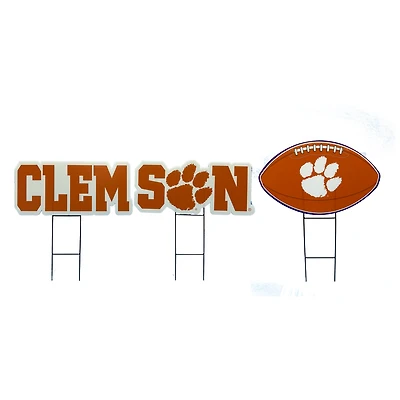 Pegasus Clemson Tigers Wordmark and Football Three-Piece Yard Sign Set