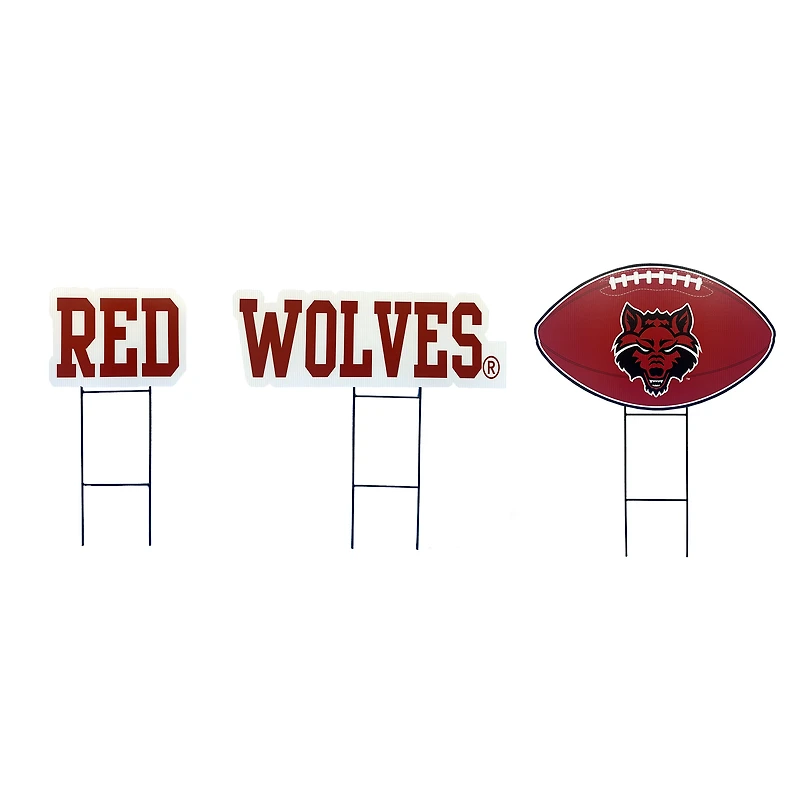 Pegasus Arkansas State Red Wolves Wordmark and Football Three-Piece Yard Sign Set
