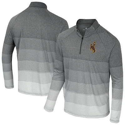 Men's Colosseum Gray Wyoming Cowboys AI Striped Mesh Quarter-Zip Raglan Windshirt