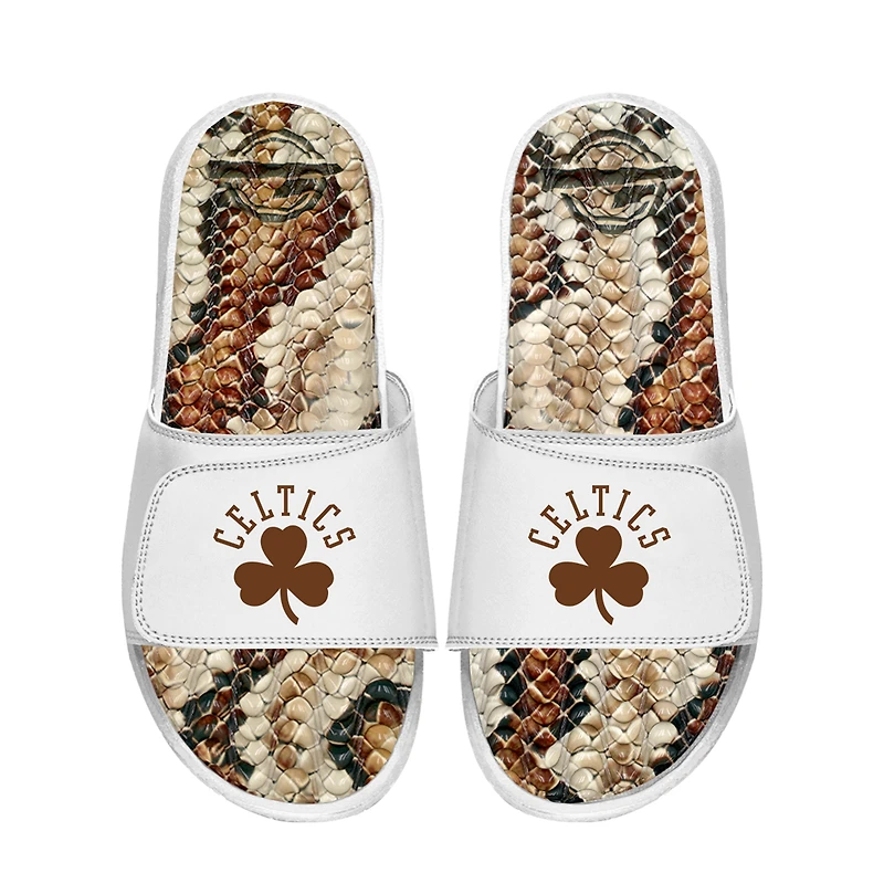 Unisex ISlide White Boston Celtics Stacked Snake Gel Slide Sandals