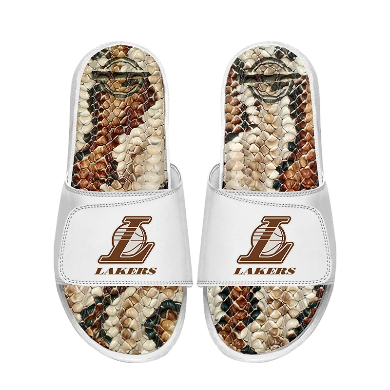 Unisex ISlide White Los Angeles Lakers Stacked Snake Gel Slide Sandals