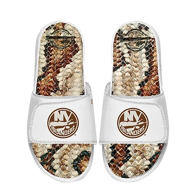 Unisex ISlide White New York Islanders Stacked Snake Gel Slide Sandals