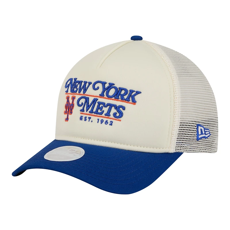 Women's New Era Light Beige/Royal New York Mets Retro 9FORTY M-Crown A-Frame Trucker Adjustable Hat