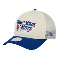 Women's New Era Light Beige/Royal New York Mets Retro 9FORTY M-Crown A-Frame Trucker Adjustable Hat