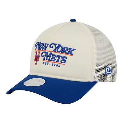 Women's New Era Light Beige/Royal New York Mets Retro 9FORTY M-Crown A-Frame Trucker Adjustable Hat
