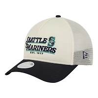 Women's New Era Light Beige/Navy Seattle Mariners Retro 9FORTY M-Crown A-Frame Trucker Adjustable Hat