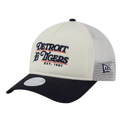Women's New Era Light Beige/Navy Detroit Tigers Retro 9FORTY M-Crown A-Frame Trucker Adjustable Hat