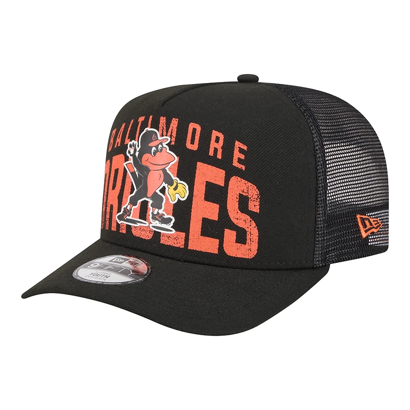 Youth New Era Black Baltimore Orioles Logo Fade A-Frame 9FIFTY Snapback Hat