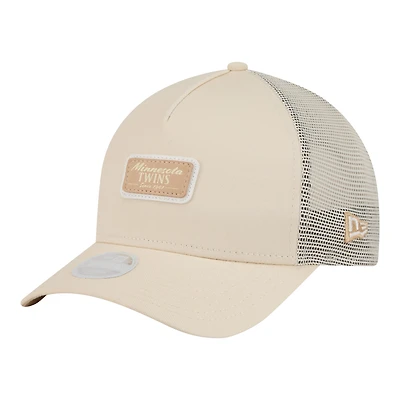 Women's New Era Light Beige Minnesota Twins Tonal Patch 9FORTY M-Crown A-Frame Trucker Adjustable Hat