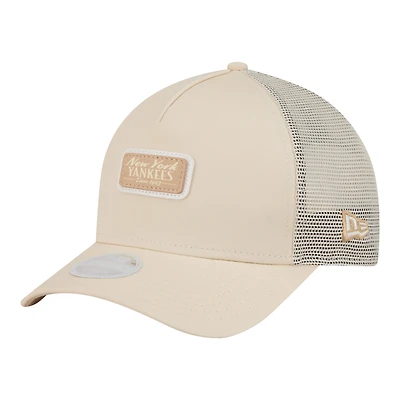 Women's New Era Light Beige New York Yankees Tonal Patch 9FORTY M-Crown A-Frame Trucker Adjustable Hat
