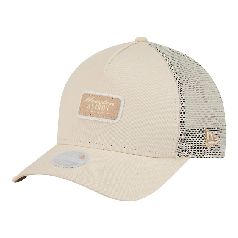 Women's New Era Light Beige Houston Astros Tonal Patch 9FORTY M-Crown A-Frame Trucker Adjustable Hat