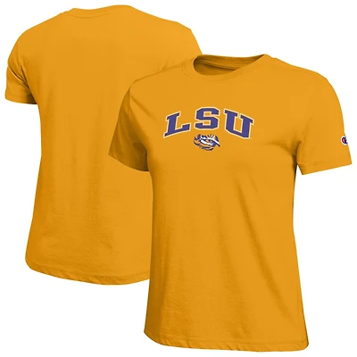 Women's Champion  Gold LSU Tigers Arched Over Logo T-Shirt