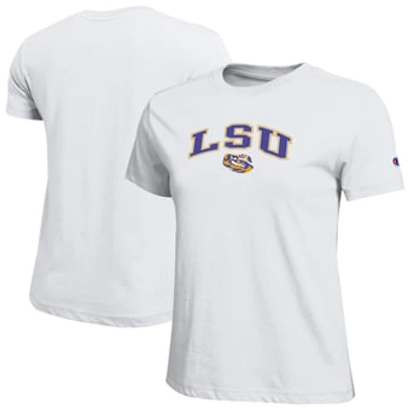 Women's Champion White LSU Tigers Arched Over Logo T-Shirt