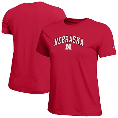 Women's Champion  Scarlet Nebraska Huskers Arched Over Logo T-Shirt