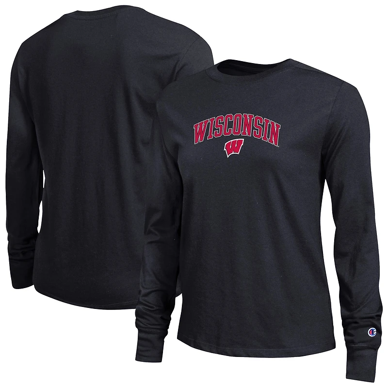 Women's Champion Black Wisconsin Badgers Arch Over Logo Long Sleeve T-Shirt